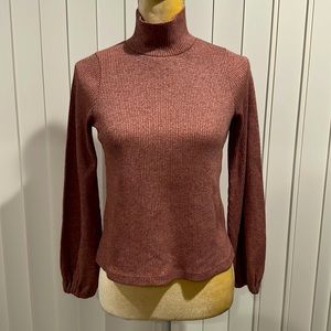 Madewell Mock Turtleneck Ribbed Cropped Balloon Sleeve Size Small